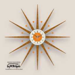 Teak Starburst Clock Mid Century Modern Wall Decor, 30 - thumbnail 4