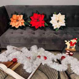 Orange Poinsettia Cushion/Christmas Pillow Decoration Plant Poinsettias Flower - thumbnail 4