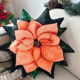 Orange Poinsettia Cushion/Christmas Pillow Decoration Plant Poinsettias Flower - thumbnail 1