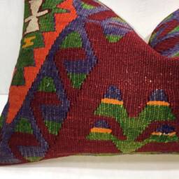 Vintage Turkish Kilim Pillow Cover, Handwoven Accent - 16x24 - thumbnail 3