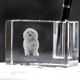 Havanese , Crystal Pen Holder With Dog, Souvenir, Decoration, Limited Edition, Collection - thumbnail 2