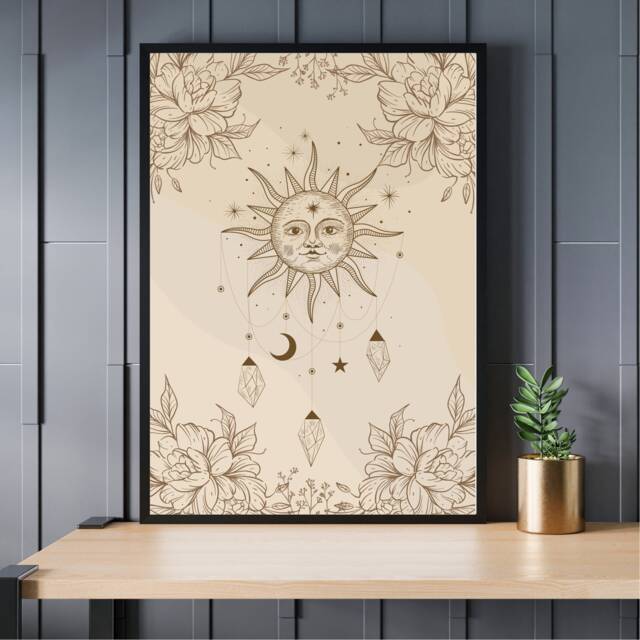 Retro Sun Art Print, Modern Wall Art, Celestial Pastel Boho Prints, Bohemian, Home Decor, Unframed Neutral Tones A5 A4 A3 - image 1