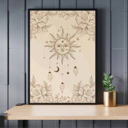 Retro Sun Art Print, Modern Wall Art, Celestial Pastel Boho Prints, Bohemian, Home Decor, Unframed Neutral Tones A5 A4 A3 - thumbnail 1