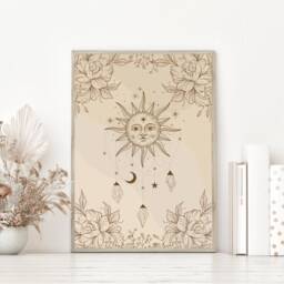Retro Sun Art Print, Modern Wall Art, Celestial Pastel Boho Prints, Bohemian, Home Decor, Unframed Neutral Tones A5 A4 A3 - thumbnail 2