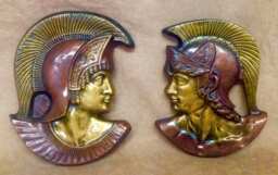 Antique Reproduction Pair Of Trojan Spartan Greek Roman Wall Plaques - thumbnail 1