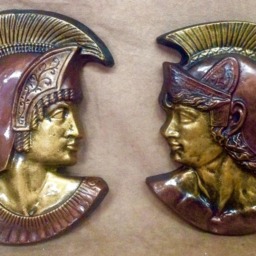Antique Reproduction Pair Of Trojan Spartan Greek Roman Wall Plaques - thumbnail 2