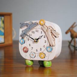 Handmade Ceramic Mantel Clock Rabbit, Hare & Flower Design - thumbnail 3