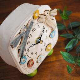Handmade Ceramic Mantel Clock Rabbit, Hare & Flower Design - thumbnail 2