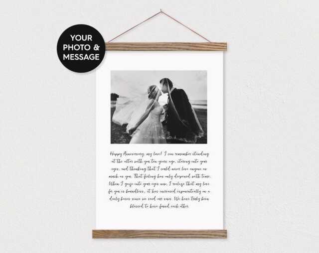 Custom Wedding Photo & Anniversary Message On Canvas With Wood Poster Hanger - Pix Gift - Gift For Her - image 1