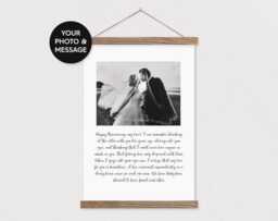 Custom Wedding Photo & Anniversary Message On Canvas With Wood Poster Hanger - Pix Gift - Gift For Her - thumbnail 1