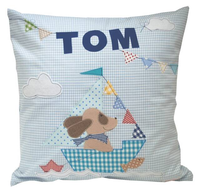 Personalized Name Pillow - Ahoy Puppy Baby Gift Christening Birth Children's 40 X cm - image 1
