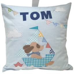 Personalized Name Pillow - Ahoy Puppy Baby Gift Christening Birth Children's 40 X cm - thumbnail 3