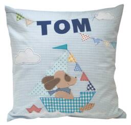 Personalized Name Pillow - Ahoy Puppy Baby Gift Christening Birth Children's 40 X cm - thumbnail 1