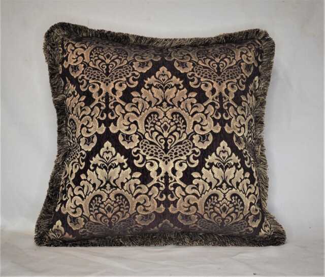 Large Wine Plum & Gold Damask Chenille Throw Pillows With Fringe For Sofa Handmade Usa - image 1