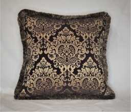 Large Wine Plum & Gold Damask Chenille Throw Pillows With Fringe For Sofa Handmade Usa