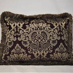 Large Wine Plum & Gold Damask Chenille Throw Pillows With Fringe For Sofa Handmade Usa - thumbnail 2