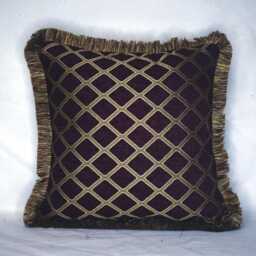 Large Wine Plum & Gold Damask Chenille Throw Pillows With Fringe For Sofa Handmade Usa - thumbnail 4