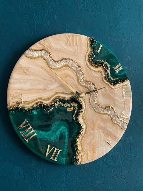 Resin Geode Clock, Painting, Resin Art Abstract Wall Living Room, Picture, Gold Decor, Modern - image 1