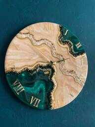 Resin Geode Clock, Painting, Resin Art Abstract Wall Living Room, Picture, Gold Decor, Modern - thumbnail 1
