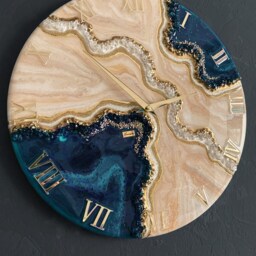 Resin Geode Clock, Painting, Resin Art Abstract Wall Living Room, Picture, Gold Decor, Modern - thumbnail 2