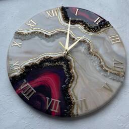 Resin Geode Clock, Painting, Resin Art Abstract Wall Living Room, Picture, Gold Decor, Modern - thumbnail 3