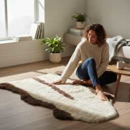 Genuine Brown & White Sheepskin Rug - Soft Fluffy Wool Throw, Refurbished Accent Decor - thumbnail 2
