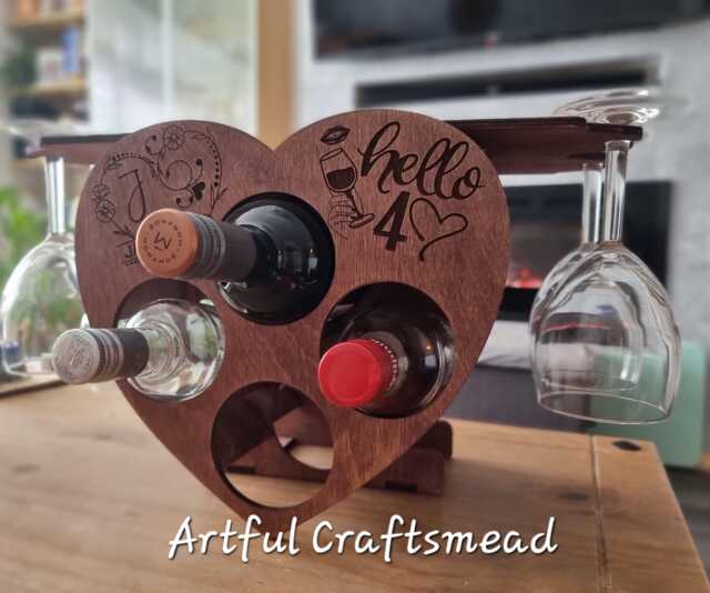 Heart-Shaped Wooden Wine Rack - Personalized Birthday Gift, Custom Wood Alcohol For Her - image 1
