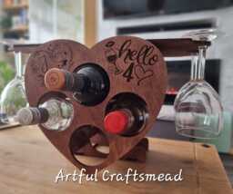 Heart-Shaped Wooden Wine Rack - Personalized Birthday Gift, Custom Wood Alcohol For Her - thumbnail 1