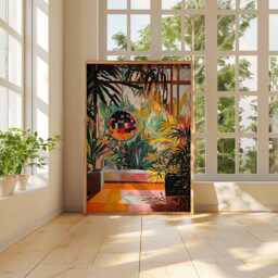 1970's Interior Disco Ball Greenhouse Art Print, Tropical Decor, 70S Style Aesthetic, Retro Funky Houseplant Poster - thumbnail 2