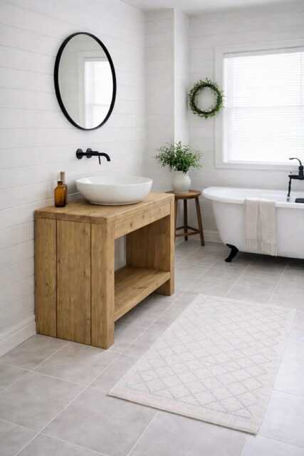 Rustic Wash Stand Sink Unit Handcrafted Basin Wooden Vanity Rustic Bathroom River Stone Reclaimed Bath - image 1