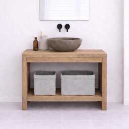 Rustic Wash Stand Sink Unit Handcrafted Basin Wooden Vanity Rustic Bathroom River Stone Reclaimed Bath - thumbnail 2
