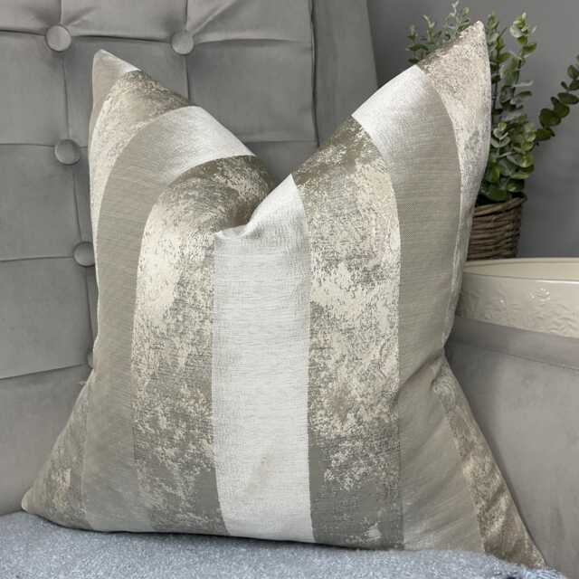Luxury Striped Marble Cushion Cover - Pillow Designer Fabric Handmade Double Sided Beige Grey Home Decor - image 1