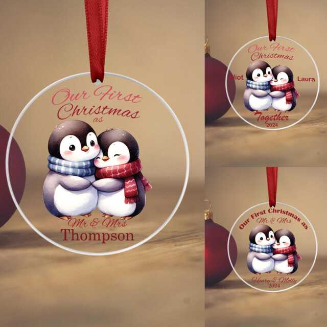 Personalised Family Christmas Tree Decoration Ornament Gift Hanging 2025 Acrylic Love Our First Together Mr&mrs Penguins - image 1