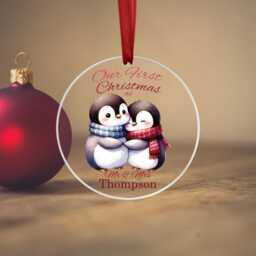 Personalised Family Christmas Tree Decoration Ornament Gift Hanging 2025 Acrylic Love Our First Together Mr&mrs Penguins - thumbnail 2