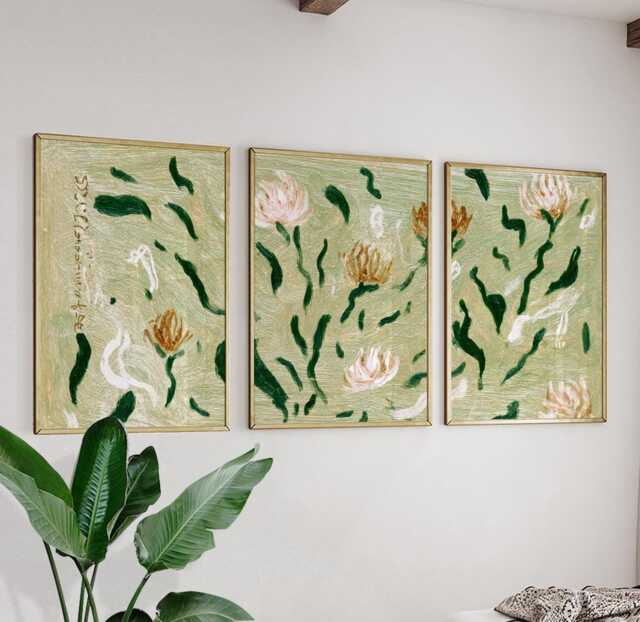 Japanese Vintage Illustration Posters - Set Of 3 Floral & Industrial Woodblock Art - image 1