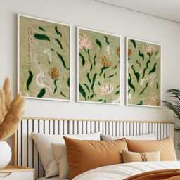 Japanese Vintage Illustration Posters - Set Of 3 Floral & Industrial Woodblock Art - thumbnail 2