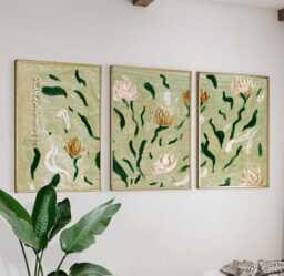 Japanese Vintage Illustration Posters - Set Of 3 Floral & Industrial Woodblock Art - thumbnail 1