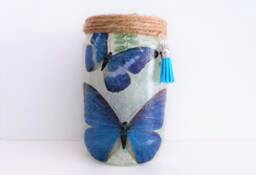 Butterfly Lantern Light Upcycled Glass Jar Nightlight, Blue Room Decor