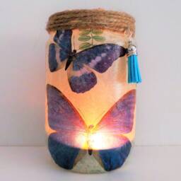 Butterfly Lantern Light Upcycled Glass Jar Nightlight, Blue Room Decor - thumbnail 2