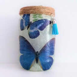 Butterfly Lantern Light Upcycled Glass Jar Nightlight, Blue Room Decor - thumbnail 3