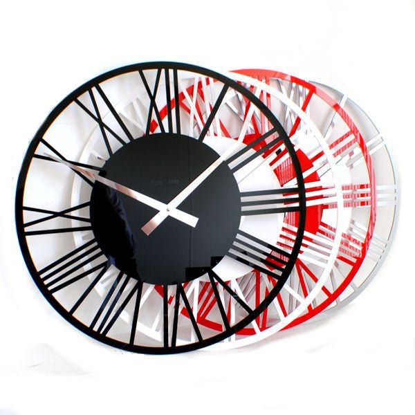 Gloss White Orange Red Silver Skeleton Roman Wall Clock - image 1