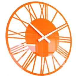 Gloss White Orange Red Silver Skeleton Roman Wall Clock - thumbnail 2