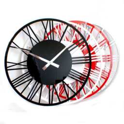 Gloss White Orange Red Silver Skeleton Roman Wall Clock - thumbnail 1