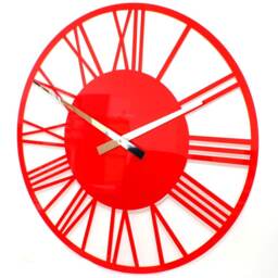 Gloss White Orange Red Silver Skeleton Roman Wall Clock - thumbnail 3