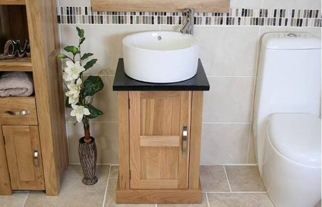 Cloakroom Bathroom Vanity Unit Oak Quartz Stone Ceramic Wash Basin 309Bqcbc - image 1