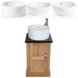 Cloakroom Bathroom Vanity Unit Oak Quartz Stone Ceramic Wash Basin 309Bqcbc - thumbnail 2