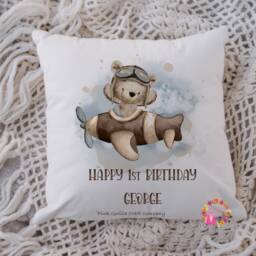 Teddy Cushion, Pillow, Birth Cushion, Bear Gift, Airplane, Airplane Gift, Gift For Boy, Child, Birth Announcement - thumbnail 3