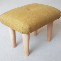 Mustard Yellow Footstool Handmade Upholstered Low Stool With Wooden Feet & Button, Model S - thumbnail 4