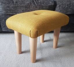 Mustard Yellow Footstool Handmade Upholstered Low Stool With Wooden Feet & Button, Model S - thumbnail 1