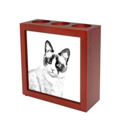 Snowshoe Cat - Wooden Stand For Candles/Pens With The Image Of A New Collection